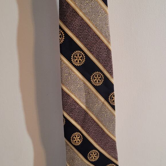 RUSSELL-HAMPTON CO. Brown Tan Gold Rotarian Scrolling Logo Mens Neck Tie 57"X4" - Picture 5 of 5